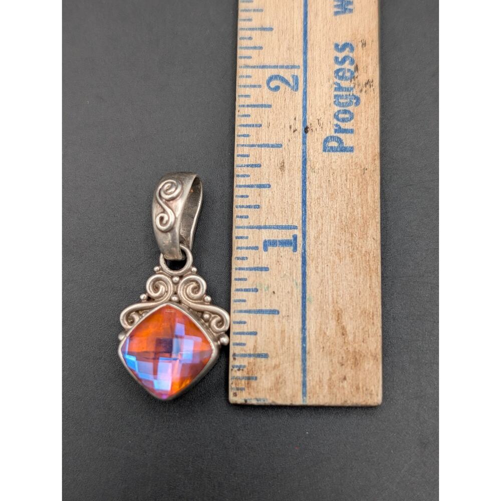 Sajen Bali Sterling Silver 925 Aura Quartz Mystic Topaz Iridescent Pendant 6.2g - Picture 5 of 6
